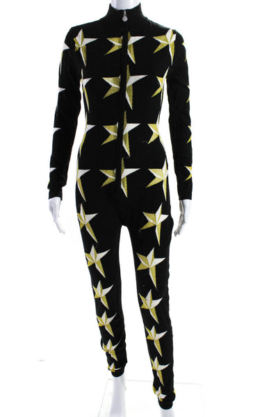 Perfect Moment Womens Stars Print Long Sleeves Ski Jumpsuit Black Gold Size Medi