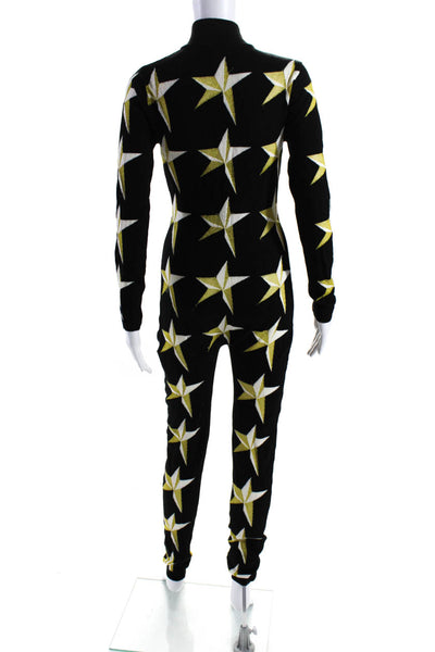 Perfect Moment Womens Stars Print Long Sleeves Ski Jumpsuit Black Gold Size Medi