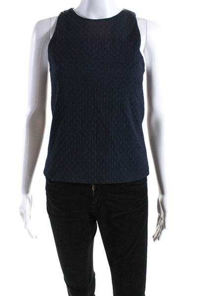 Theory Womens Textured Shell Aligned Tank Top Navy Blue Cotton Size Petite