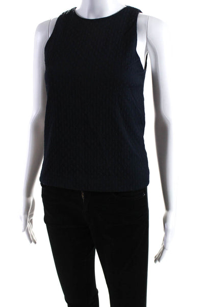 Theory Womens Textured Shell Aligned Tank Top Navy Blue Cotton Size Petite