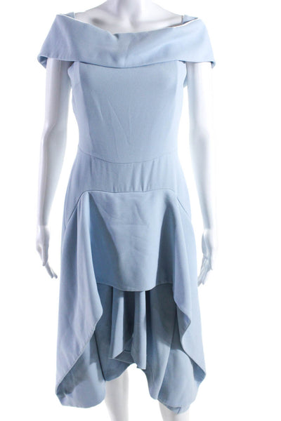 Elliatt Womens Crepe Off The Shoulder Layered High Low Dress Light Blue Size S