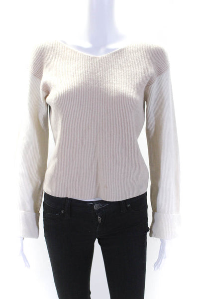 Vince Womens Beige Cashmere Color Block Ribbed Long Sleeve Sweater Top Size XS