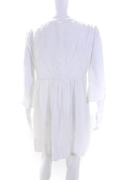 Shoshanna Womens Cotton Long Sleeve Embroidered V Neck Shift Dress White Size M