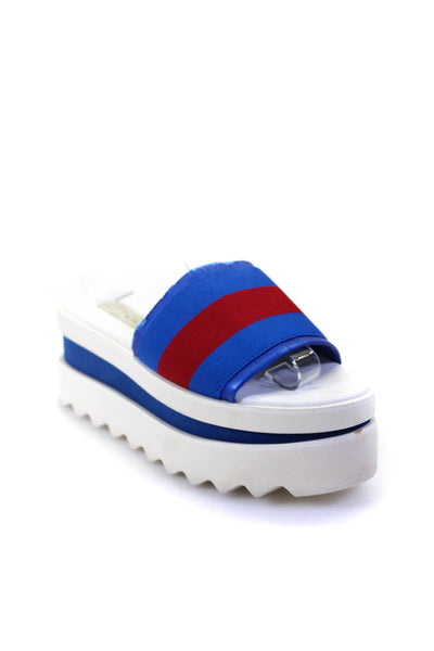 Stella McCartney Womens Platform Striped Open Toe Sandals White Blue Size 5