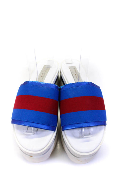 Stella McCartney Womens Platform Striped Open Toe Sandals White Blue Size 5