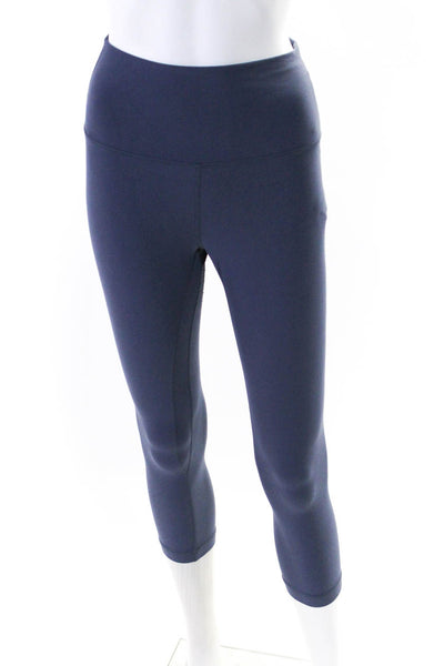 Lululemon Womens High Rise Elastic Waist Cropped Athletic Leggings Blue Size M