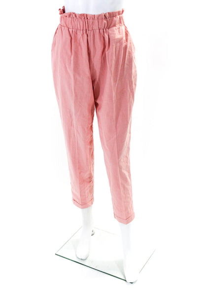 Buru Womens Cotton Ruched High Rise Cuffed Hem Slip-On Tapered Pants Pink Size S