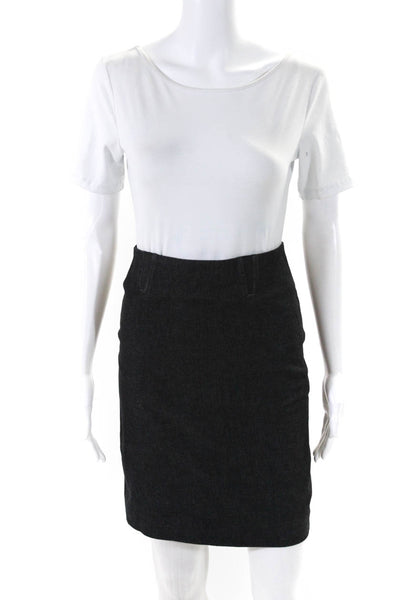 Vince Womens Elastic Slip-On Zipped Denim Midi Straight Skirt Black Size 4