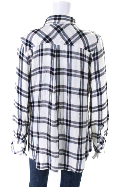 Rails Womens Plaid Print Collared Long Sleeve Buttoned Blouse White Size L