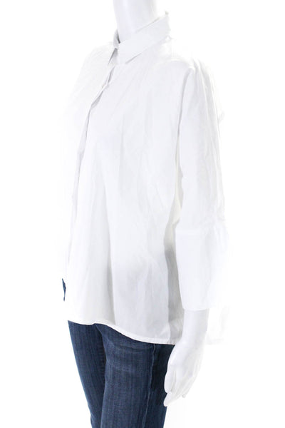 Buru Womens Collared V-Neck Buttoned 3/4 Sleeve Pullover Blouse Top White Size S