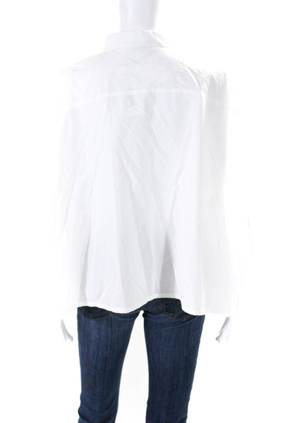 Buru Womens Collared V-Neck Buttoned 3/4 Sleeve Pullover Blouse Top White Size S