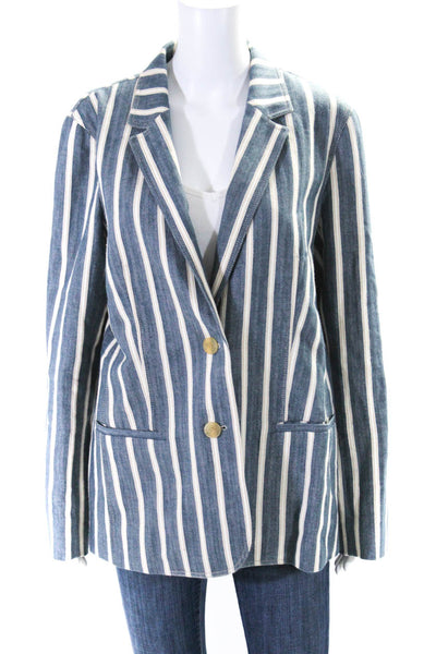 Lafayette 148 New York Women's Unlined Two Button Blazer Blue Stripe Size 12