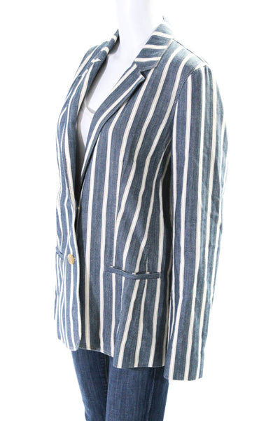 Lafayette 148 New York Women's Unlined Two Button Blazer Blue Stripe Size 12