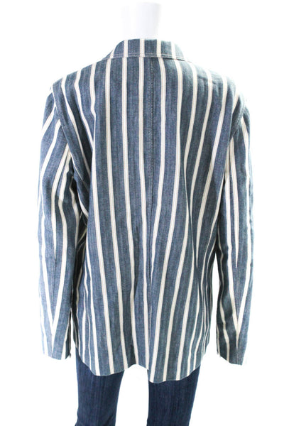 Lafayette 148 New York Women's Unlined Two Button Blazer Blue Stripe Size 12