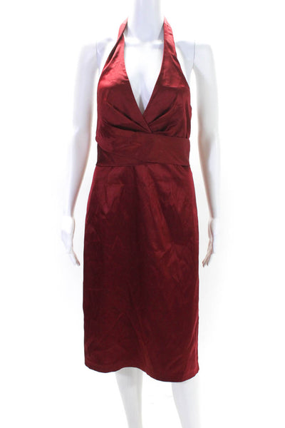 Donna Ricco Womens Ruched Tied V-Neck Sleeveless Zipped Halter Dress Red Size 6