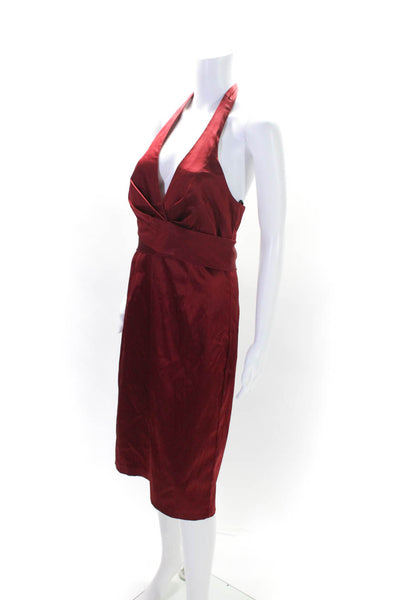 Donna Ricco Womens Ruched Tied V-Neck Sleeveless Zipped Halter Dress Red Size 6