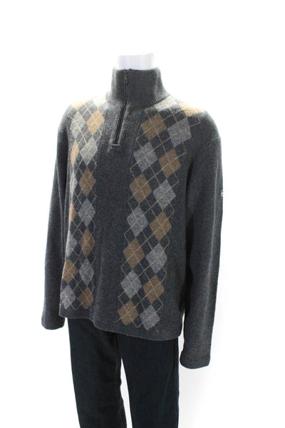 Victorinox Mens Wool Argyle Print Half Zipped Long Sleeve Sweater Gray Size XL