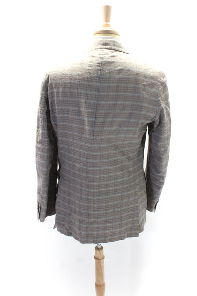 Powell Mens Cotton Plaid Buttoned Collared Long Sleeve Blazer Brown Size EUR52