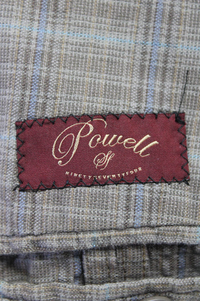 Powell Mens Cotton Plaid Buttoned Collared Long Sleeve Blazer Brown Size EUR52