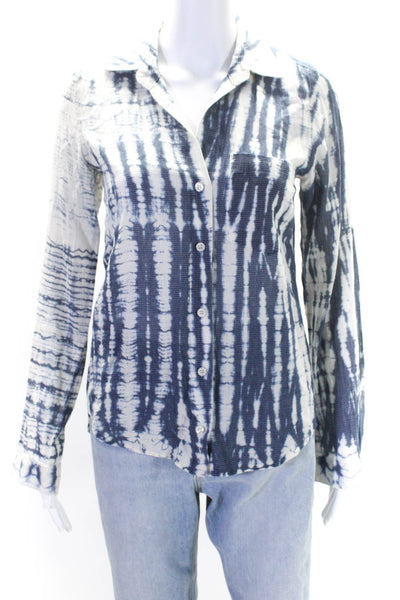 Bella Dahl Womens Cotton Tie Dye Print Buttoned Short Sleeve Top Blue Size XS