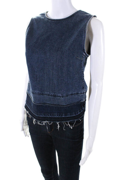 Theory Womens Cotton Denim Round Neck Sleeveless Zip Up Blouse Top Blue Size S