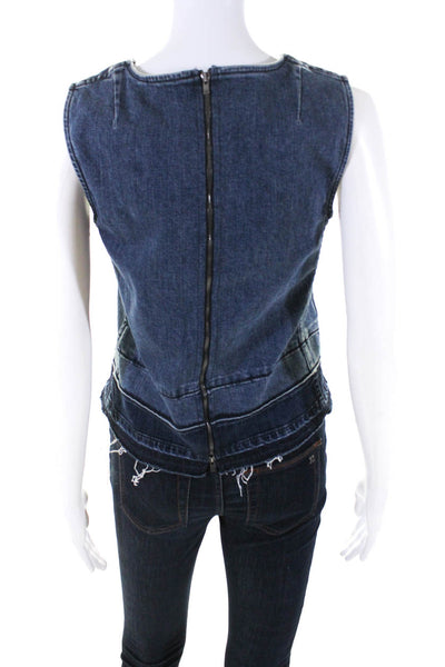 Theory Womens Cotton Denim Round Neck Sleeveless Zip Up Blouse Top Blue Size S