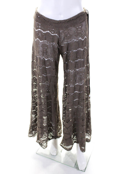 Letarte Handmade Womens Stretch Open Knit Wide Leg Coverup Pants Brown Size M