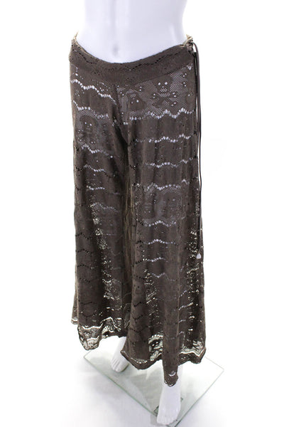 Letarte Handmade Womens Stretch Open Knit Wide Leg Coverup Pants Brown Size M