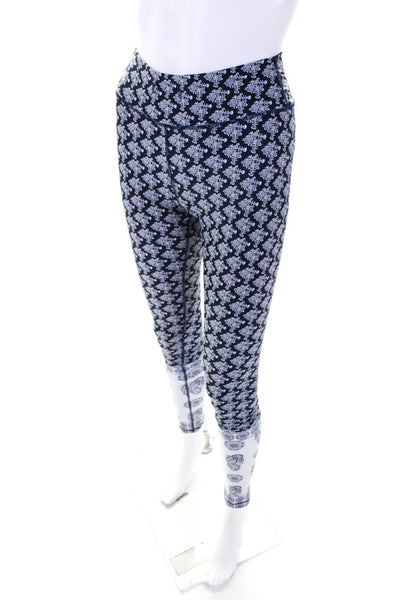 The Upside Womens Stretch Floral Print Mid-Rise Activewear Leggings Navy Size 4