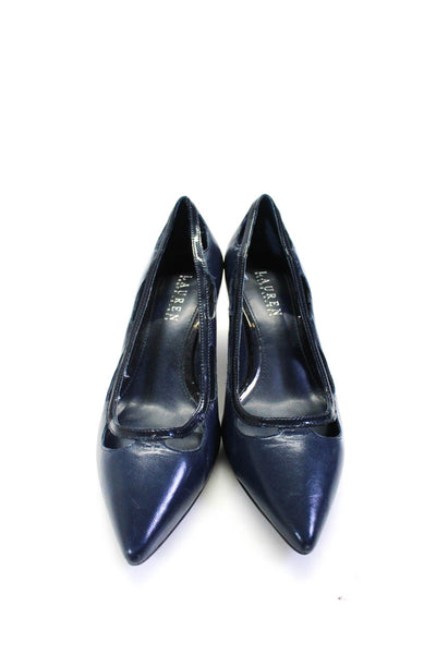 Lauren Ralph Lauren Womens Leather Cut Out Pointed Toe Heels Navy Size 38 8