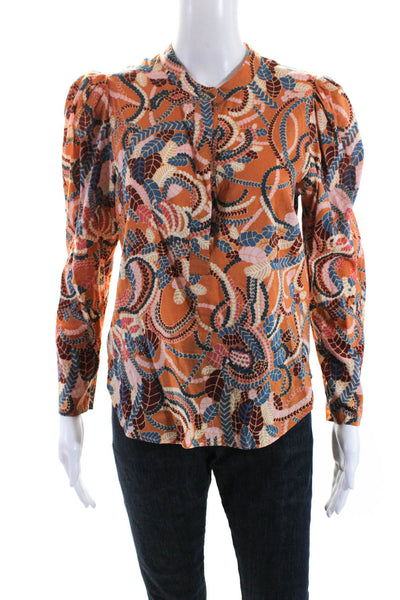 ALC Women's Round Neck Long Sleeves Multicolor Half Button Blouse Size 4