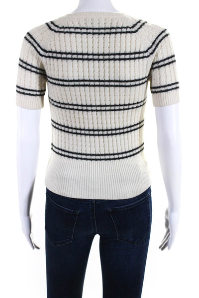 Adam Selman Womens Striped V Neck Sweater White Black Wool Size Extra Small