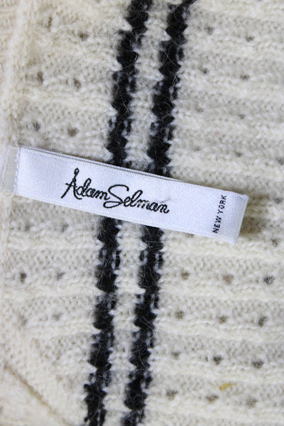 Adam Selman Womens Striped V Neck Sweater White Black Wool Size Extra Small