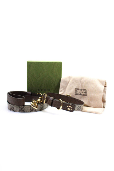 Gucci Womens Monogram Canvas Guccissima Dog Leash Collar Bag Set Brown