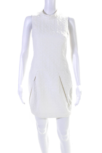 Karen Millen Womens Cotton Blend High Neck Sleeveless Zip Up Dress White Size 2