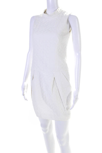 Karen Millen Womens Cotton Blend High Neck Sleeveless Zip Up Dress White Size 2