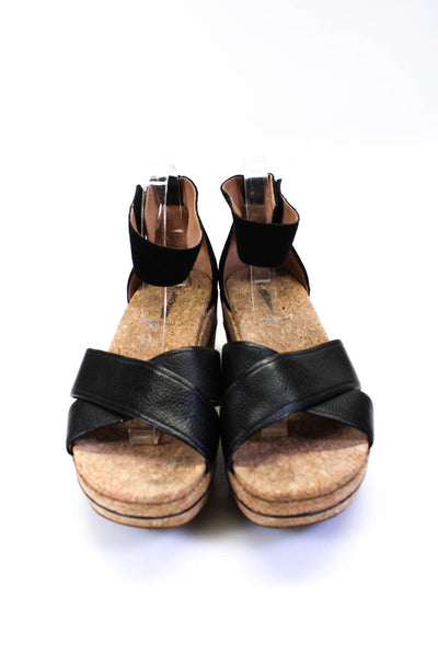 Johnston & Murphy Womens Leather Cork Platform Wedge Sandals Black Size 10 Mediu