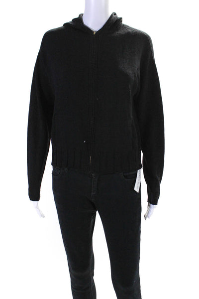 St. John Sport By Marie Gray Womens Full Zipper Hoodie Black Size Small