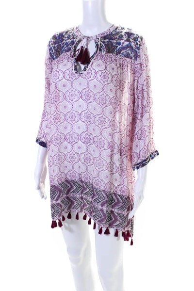 Roberta Roller Rabbit Womens Cotton Floral Long Sleeve Mini Dress Purple Size M
