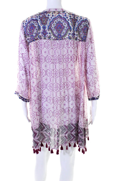 Roberta Roller Rabbit Womens Cotton Floral Long Sleeve Mini Dress Purple Size M