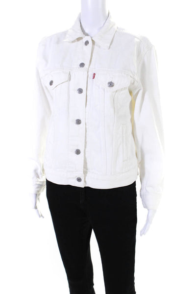 Levis Women's Collared Long Sleeves Button Jean Jacket White Size XS