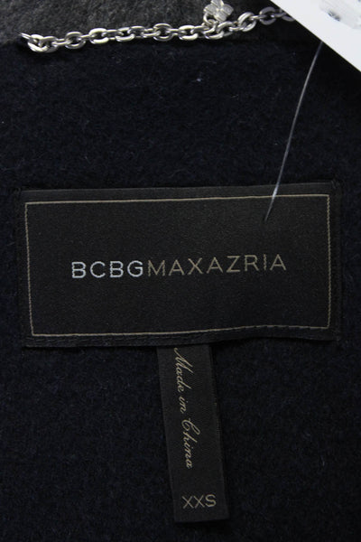 BCBGMAXAZRIA Womens Navy Gray Wool Zip Cowl Neck Long Sleeve Jacket Size XXS