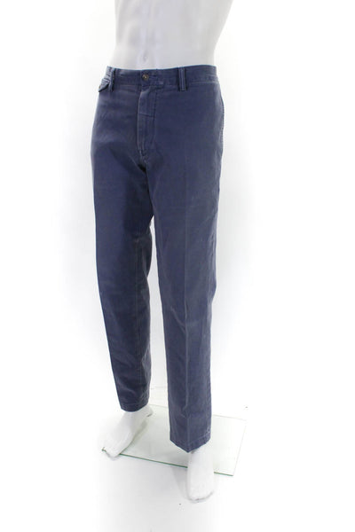 Polo Ralph Lauren Mens Faded Blue Cotton Pleated Straight Leg Pants Size 35X32