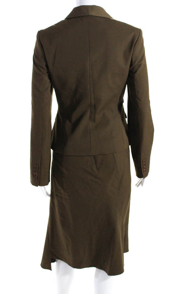 BCBGMAXAZRIA Womens Three Button Blazer Asymmetrical Skirt Suit Brown Size XS