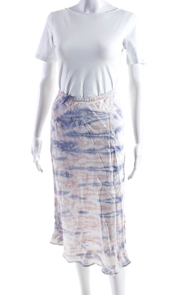 YFB Womens Satin Abstract Print Elastic Waist Midi Skirt Purple Size XS