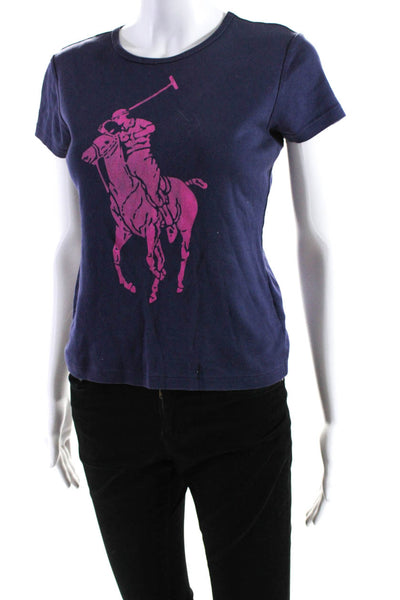 Ralph Lauren Collection Womens Cotton Round Neck Short Sleeve Top Navy Size L