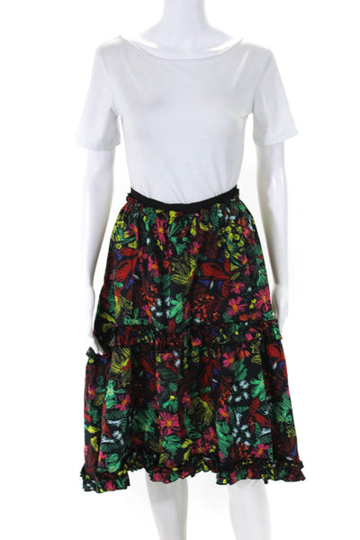 Escada Womens Cotton Floral Ruffled Tiered A-Line Skirt Multicolor Size EUR40