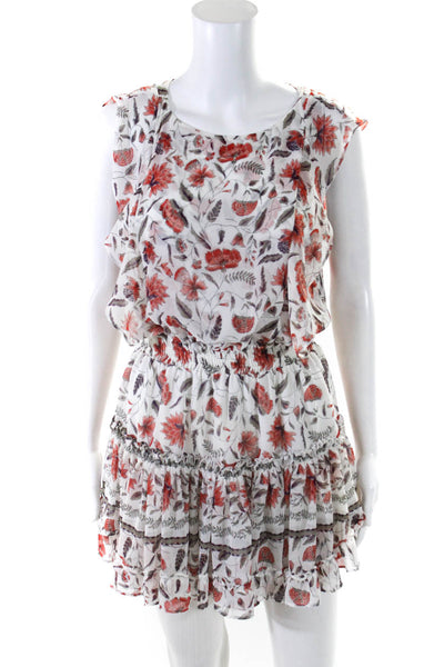 Misa Womens Floral Print Short Sleeves A Line Dress White Red Size Small