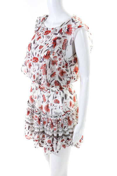 Misa Womens Floral Print Short Sleeves A Line Dress White Red Size Small