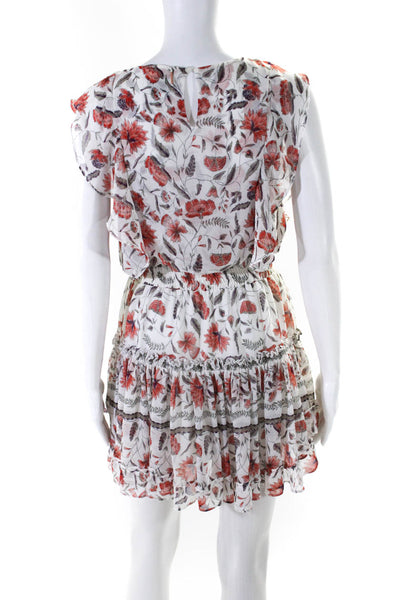 Misa Womens Floral Print Short Sleeves A Line Dress White Red Size Small